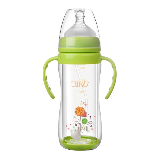 比酷熊嬰幼兒帶手柄玻璃奶瓶綠色180ML