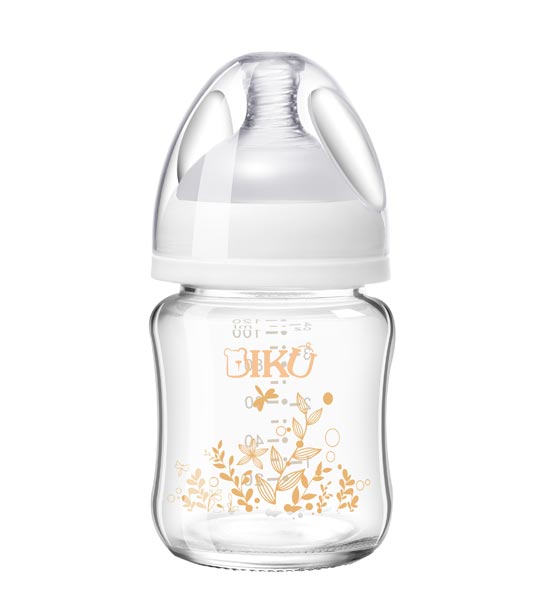 比酷熊嬰幼兒無手柄玻璃奶瓶白色120ML
