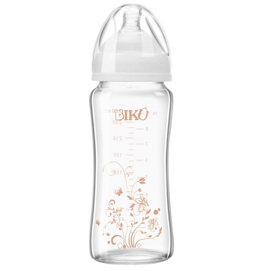 比酷熊嬰幼兒無手柄玻璃奶瓶白色300ML